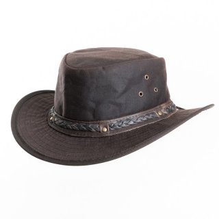 AK69XXXL- BROWN OIL SKIN WAX HAT WITH LEATHER BRAIDED HAT