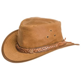 AK73XXXXL- TAN OIL SKIN WAX HAT WITH LEATHER BRAIDED HAT