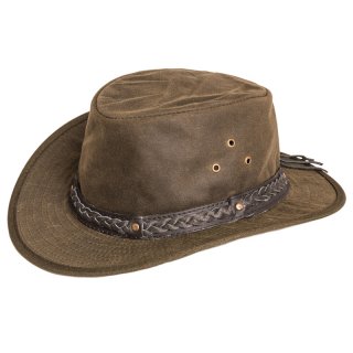 AK74XXL- OLIVE OIL SKIN WAX HAT WITH LEATHER BRAIDED HAT