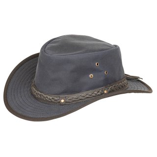 AK75L- NAVY OIL SKIN WAX HAT WITH LEATHER BRAIDED HAT BAND