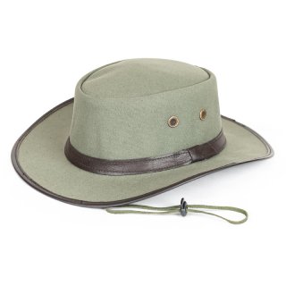AK80L- GREEN WATERPROOFCANVAS HAT WITH LEATHER BAND/ 59CM