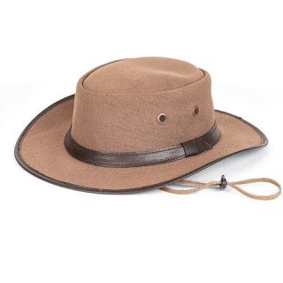 AK81L- BROWN WATERPROOFCANVAS HAT WITH LEATHER BAND/ 59CM