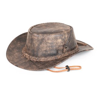 AK82L- BROWN CRUSHABLE SOFT LEATHER/BRAIDED HAT BAND/ 59CM