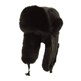 AW-111 - Adults unisex black trapper hat with fur trim Wholesale unisex black trapper hat with fur trim