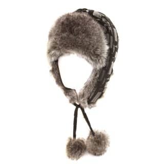 AW-114 - WOMEN'S BLACK & SILVER TRAPPER HAT WITH POM POMS