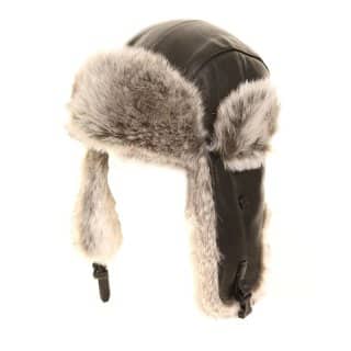 AW116 - Real leather black trapper hat Wholesale real leather black trapper hat