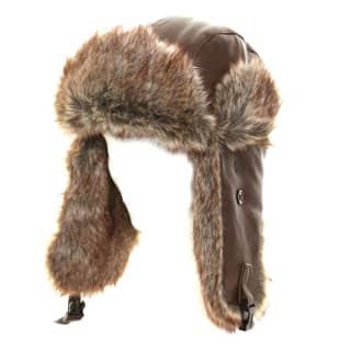 AW117 - REAL LEATHER BROWN TRAPPER HAT