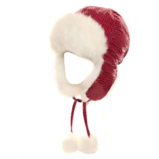 AW121 - Womens cerise pink trapper hat with white fur trim Wholesale womens cerise pink trapper with white fur trim