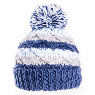 B288 - Babies cable knit bobble hat Wholesale babies cable knit bobble hat in blue and white