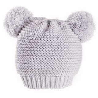 B292 - Babies double pom pom hat Wholesale grey babies double pom pom hat