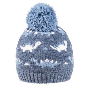 B296-Baby boys dinosaur knitted bobble hat Wholesale baby boys dinosaur knitted bobble hat in blue