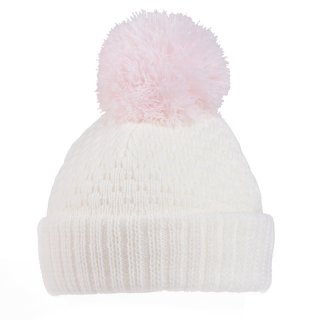 B297-Baby girls knitted bobble hat Wholesale white baby girls knitted bobble hat