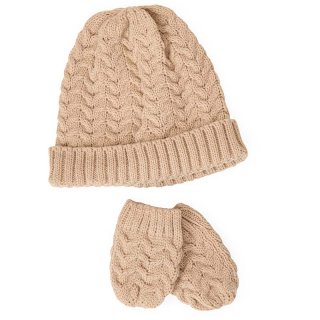 B309- BABIES KNITTED SKI HAT WITH MATCHING MITTENS