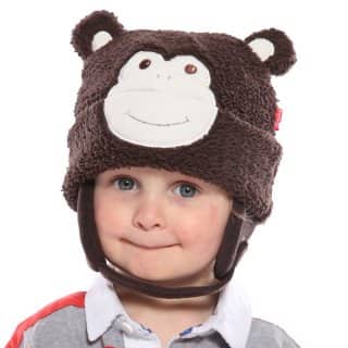 B74 - Babies soft monkey hat Wholesale babies dark brown soft monkey hat on model