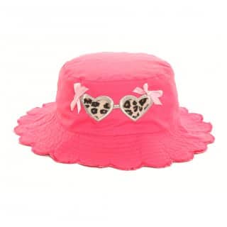 C135 - GIRLS PRETTY SUN HAT WITH SUNGLASSES EMB ON FRONT
