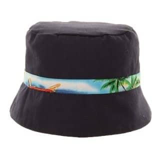 C157 - Boys reversible surf print bush hat Wholesale boys reversible surf print in black