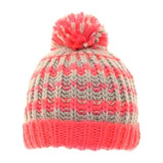 C421 - GIRLS STRIPEY CHUNKY KNIT BOBBLE HAT