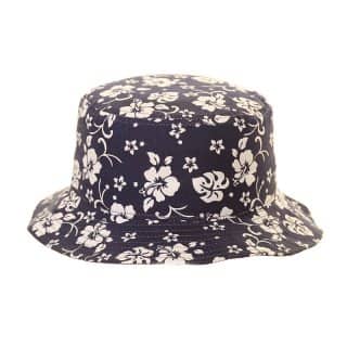C538-Kids hibiscus bucket hat Kids wholesale blue flowery print bucket hat