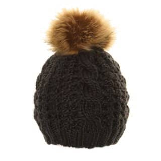 C569-Boys speckle chunky knit bobble hat Bulk boys speckle chunky knit bobble hat with beige faux fur pom pom