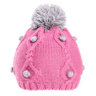 C598-Girls bobble hat with bobble detail Girls bobble hat with bobble detail in pink and grey available for bulk purchase