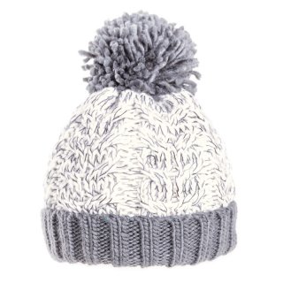 C610-Boys cable knit bobble hat Bulk acrylic cable knitted bobble hat in white and grey