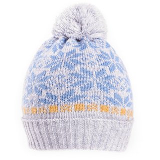 C611-Boys cable knit bobble hat Boys bulk cable knitted bobble hat with light blue wintry design