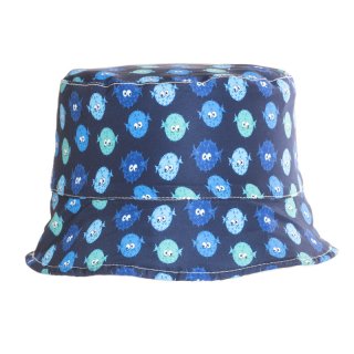 Wholesale blue bush hat for boys with puffer fish design