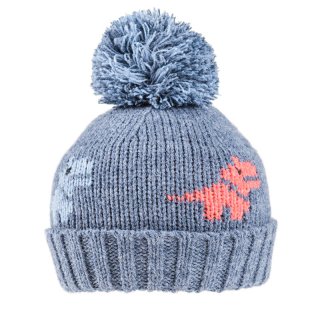 C631-Boys dinosaur knitted bobble hat Wholesale boys dinosaur bobble hat in light blue