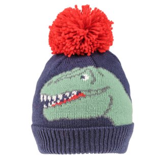 C633-Boys dinosaur face print knitted bobble hat