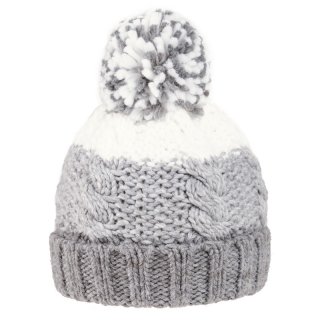 C640-Kids unisex knitted bobble hat Wholesale kids unisex bobble hat with grey and white stripes