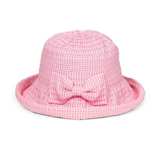 C690- GIRLS GINGHAM TURN UP BRIM SUN HAT