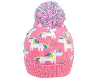 C709-GIRLS UNICORN PRINT KNITTED BOBBLE HAT