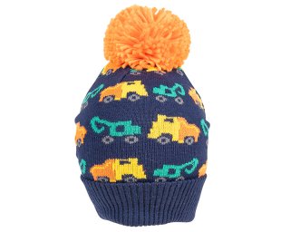C710-BOYS DIGGER/TRACTOR PRINT KNITTED BOBBLE HAT