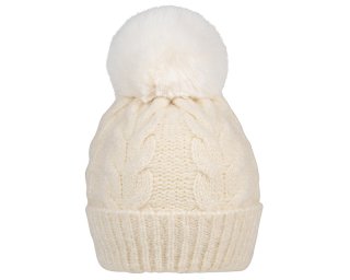 C713- GIRLS KITTED BOBBLE HAT WITH FAUX FUR POM POM