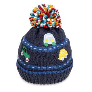 C733- BOYS TRACTOR & CAR LOGOS KNITTED BOBBLE HAT
