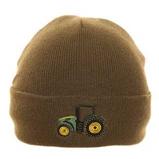 C774- KIDS KNITTED TRACTOR PRINT SKI HAT-FLEECE LININING