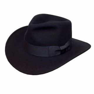 E13BK-Black felt cowboy style hat with ribbon band Wholesale black felt cowboy style hat with ribbon band