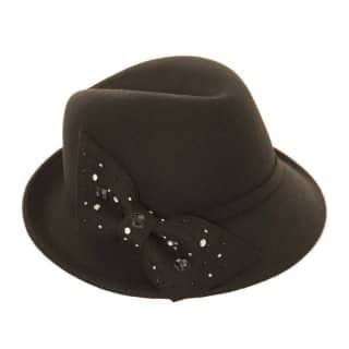 E37 - LADIES FELT TRILBY WITH DIAMANTE BOW