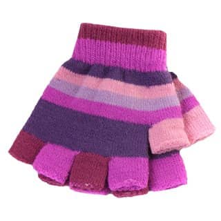 GC24-Girls stripy fingerless magic gloves Wholesale magic gloves for girls with plum and purple colour scheme
