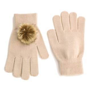 GL1207-Ladies stretchy pompom gloves Wholesale cream ladies stretchy pompom gloves featuring pom poms