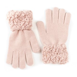 Wholesale Ladies knitted pink glove with popcorn yarn cuff