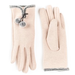 GL1238-Ladies gloves with pom pom trim Wholesale ladies gloves with pom pom trim in light pink