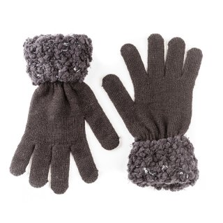GL1239-Ladies knitted gloves with popcorn yarn cuff Wholesale Ladies knitted dark grey glove with popcorn yarn cuff