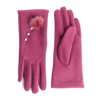 Wholesale Ladies luxury gloves with pearl trim in maroon