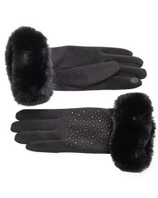 GL1263- LADIES TOUCH SCREEN GLOVES WITH LARGE FAUX FUR CUFFS