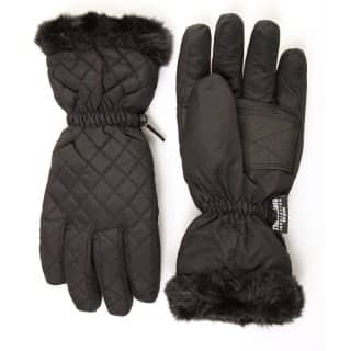 GL41 -WOMEN'S BLACK QUILTED SKI GLOVES WITH WATERPROOF LINER