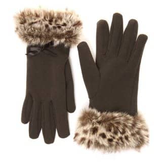 Wholesale womens black gloves with animal print faux fur cuff