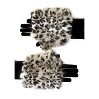 GL62-Womens faux fur fingerless gloves Wholesale womens faux fur animal print fingerless gloves