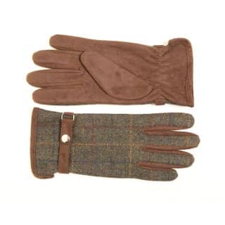 GL70-Ladies tweed gloves with faux suede trim Wholesale green tweed with faux suede trim