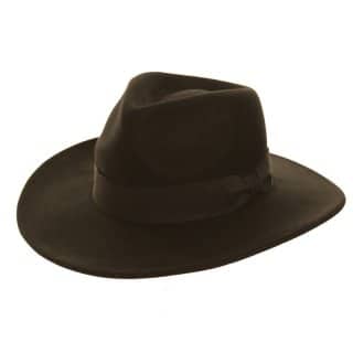 H110-Black felt cowboy style hat with ribbon band Wholesale black wool felt cowboy style hat with ribbon band